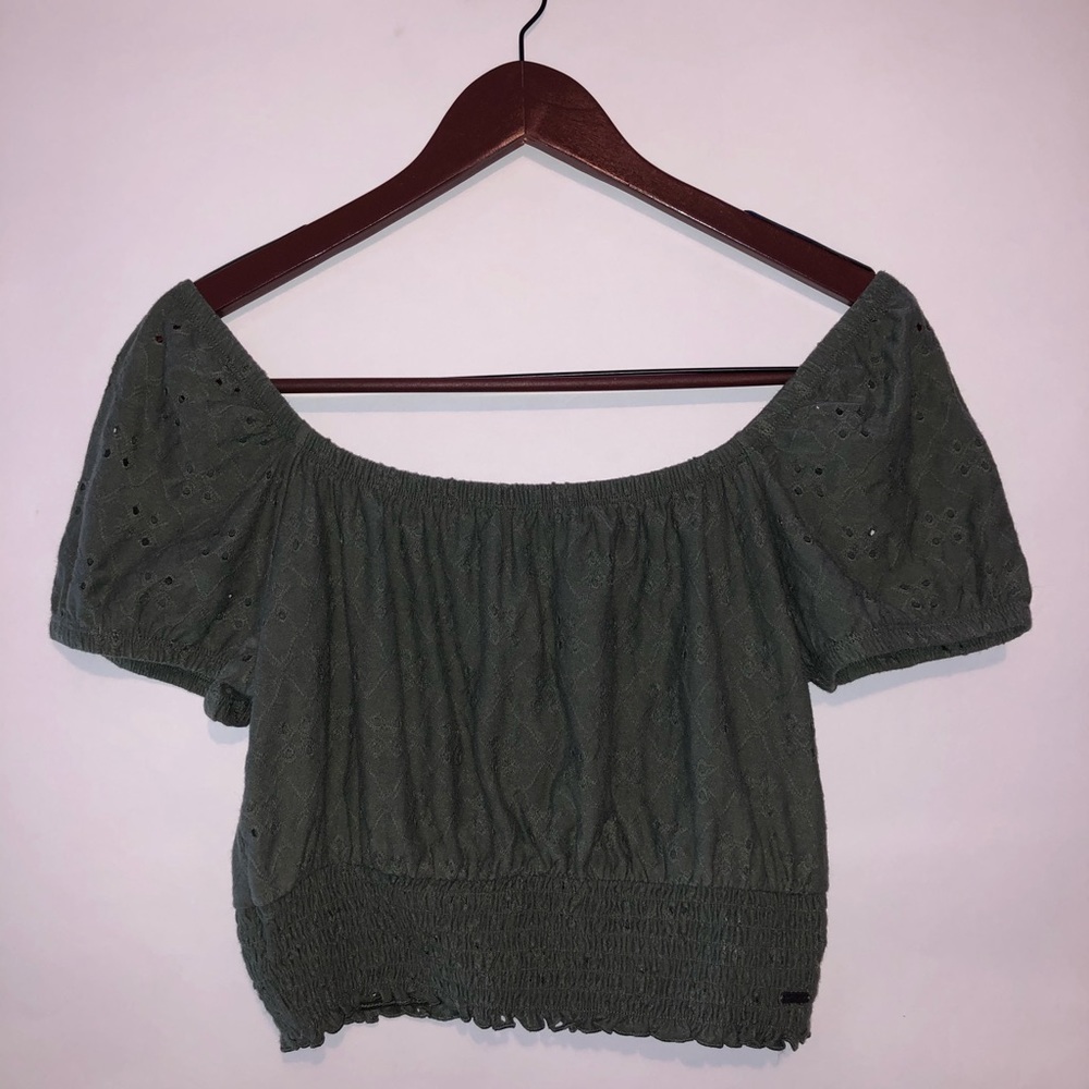 green off the shoulder crop top